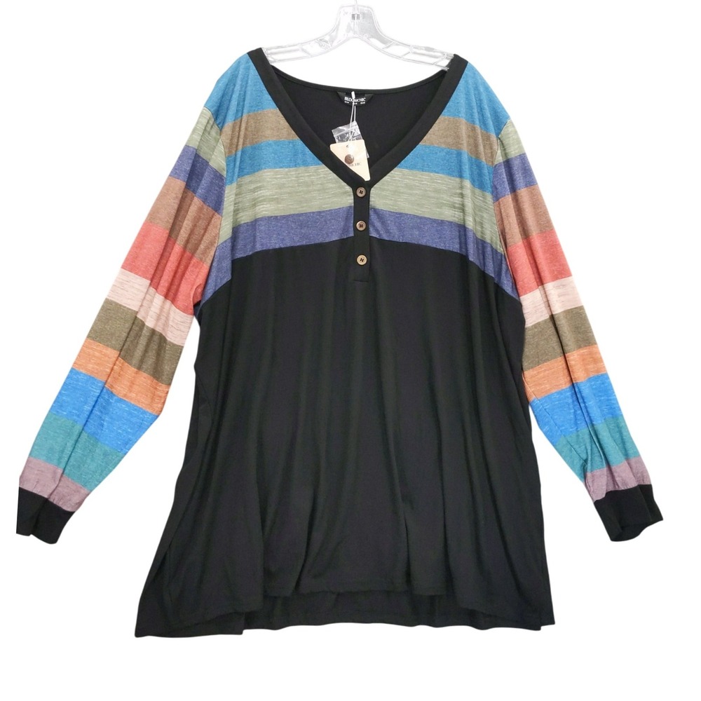 BloomChic Tunic Top Long Sleeve‎ Striped Button Up Plus Size 28